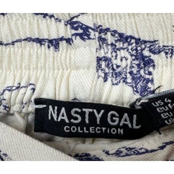 Nasty Gal Womens Pants Sz 4 Ivory/Blue Toile de Jouy Wide-Leg Palazzo Pull-On - Picture 4 of 10